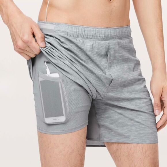 Lululemon Pace Breaker Lined Short 9" in Heather Allover Sea Salt Light Cast M - Picture 5 of 5